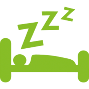 Ein Bett mit einer schlafenden Person ist als Piktogramm abgebildet